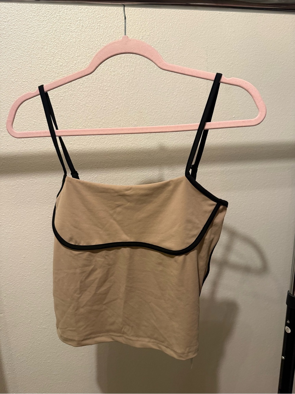 Beige Tank Cami with Black Trim - Women's Top